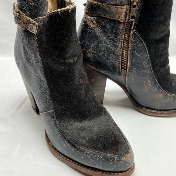 BED STU Isla Lux Heeled Ankle Boots Black Calf Hair Accent Women's Size 8 - Picture 3 of 10